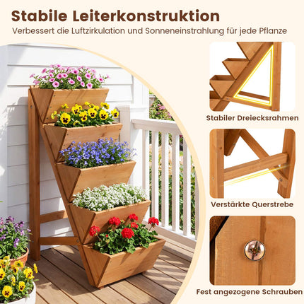 Vertical Garden Planter with 5 Tiers, Fir Wood, Orange