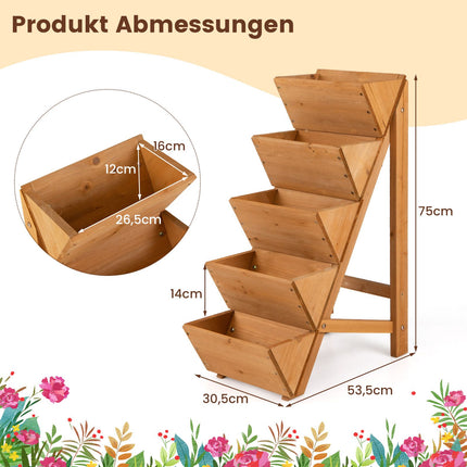 Vertical Garden Planter with 5 Tiers, Fir Wood, Orange