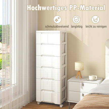 Vertical Storage Cabinet with 7 Drawers, White, Mobile