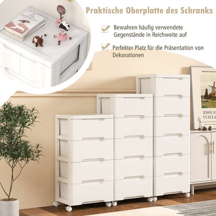 Vertical Storage Cabinet with 7 Drawers, White, Mobile
