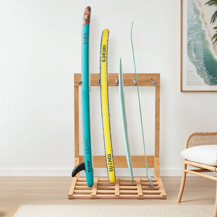 Vertical Surfboard Rack, 4-Tier Freestanding Pine Wood