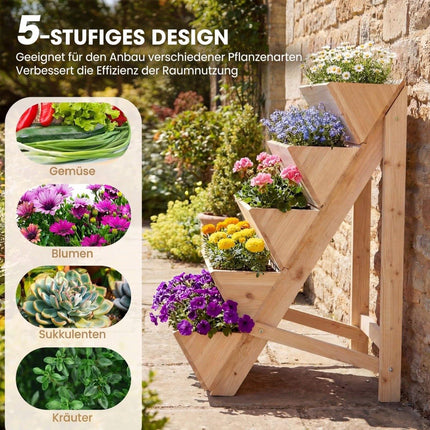 Vertical Wooden Planter with 5 Tiers for Herbs and Flowers