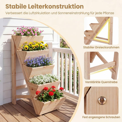 Vertical Wooden Planter with 5 Tiers for Herbs and Flowers