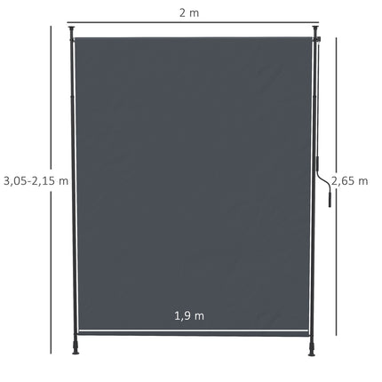 Vertical Awning 200x292 cm, Adjustable Gray Aluminium