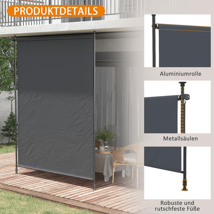 Vertical Awning 200x292 cm, Adjustable Gray Aluminium