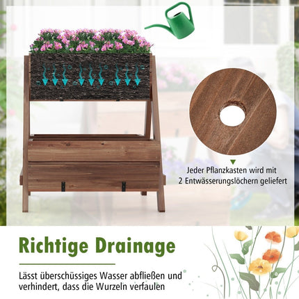 Vertical raised bed with 2 levels & 3 plant boxes & drainage holes flower bed 66 x 73 x 73 cm brown