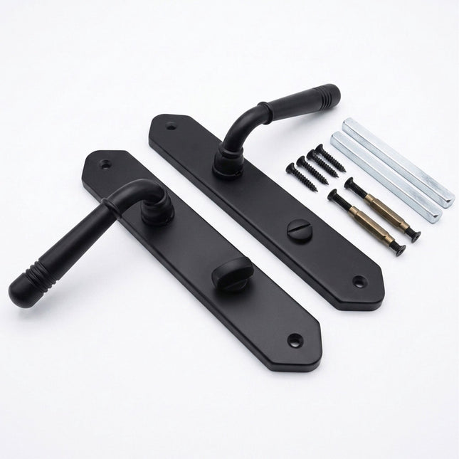 Vintage Bathroom Door Handle Set, Matt Black, Iron