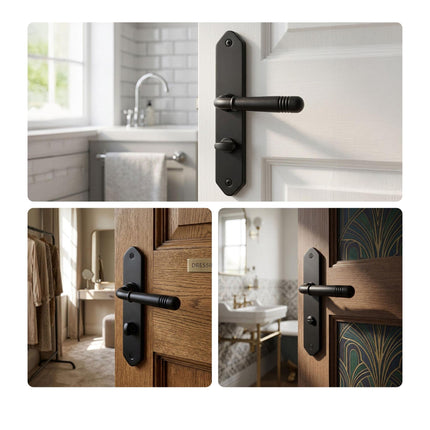 Vintage Bathroom Door Handle Set, Matt Black, Iron