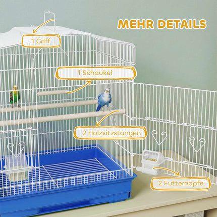 Vintage Bird Cage for Small Birds, Steel & Wood, Blue/White