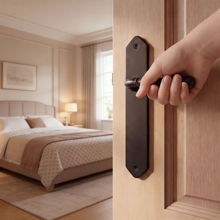 Vintage Black Door Handle Set with Long Backplate