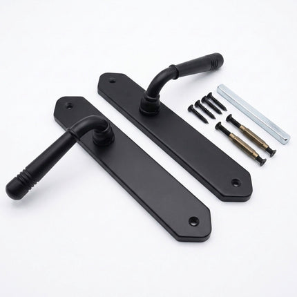 Vintage Black Door Handle Set with Long Backplate