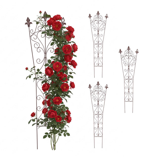 Vintage Metal Garden Trellis, Fleur-De-Lis Finials