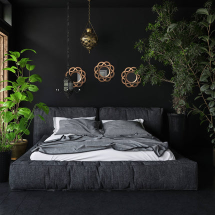 Vintage Style Wall Mirrors Set, 25 cm, Gold & Black