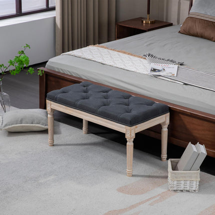 Dark gray upholstered bench - 80x40x43 cm, linen, 120 kg capacity