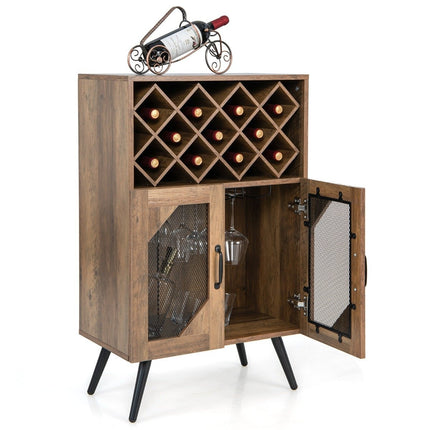 Vintage wine cabinet with removable wine rack, bar cabinet for 11 wine bottles and 9 wine glasses, brown
