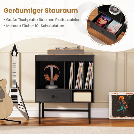 Vinyl Record Player Stand with Storage, Black, 70x36x80 cm