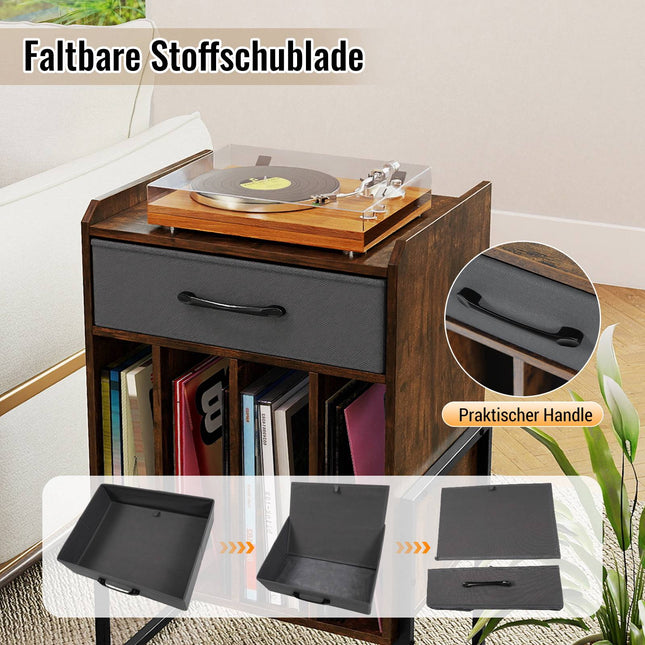 Vinyl Record Stand with 4 Shelves, Brown Retro Design