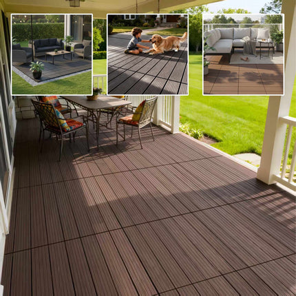 WPC Interlocking Floor Tiles, 60x30 cm, Non-Slip, Weatherproof