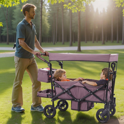 Wagon Stroller for 2 Kids, Push-Pull, Canopy, Brakes