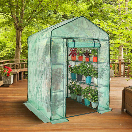 Walk-In Greenhouse 4.6x4.6x6.6 ft, 4-Shelf, PE Cover