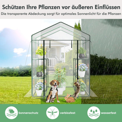 Walk-In Greenhouse with 8 Shelves, PVC Cover, 139x144x195 cm