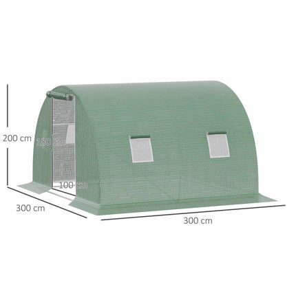 Walk-In Greenhouse with Windows, 3x3m, Dark Green