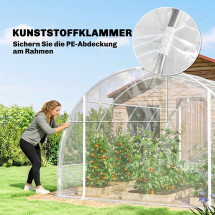 Walk-In Polytunnel Greenhouse, Steel Frame, UV PE Cover