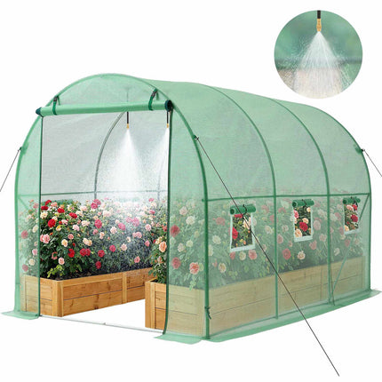 Walk-In Tunnel Greenhouse 10x7x7 ft With Watering, 6 Windows