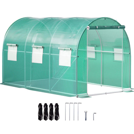 Walk-In Tunnel Greenhouse 12x7x7 ft, 2 Doors, 6 Windows