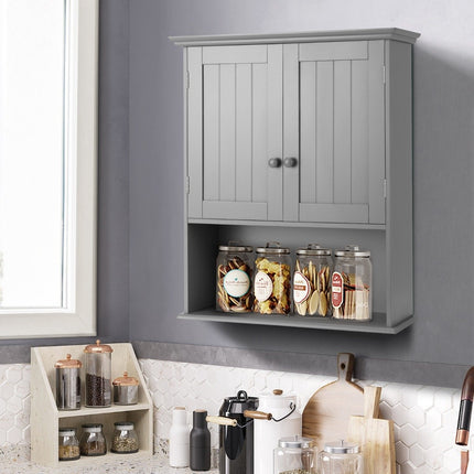 Wall Cabinet with Double Door & Adjustable Shelf Height Medicine Cabinet Wall Cabinet Gray
