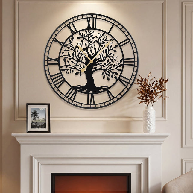 Wall Clock 27-Inch Tree of Life, Metal, Silent Quartz