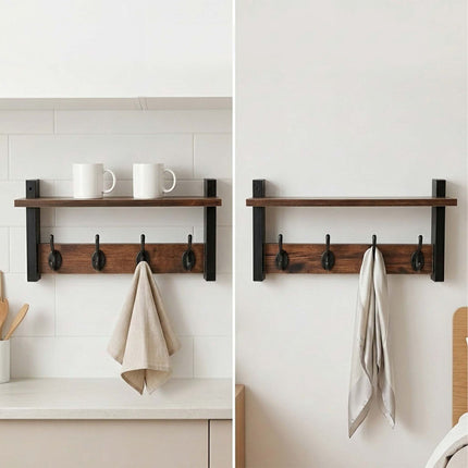 Wall Coat Rack Set of 2, Brown MDF and Iron