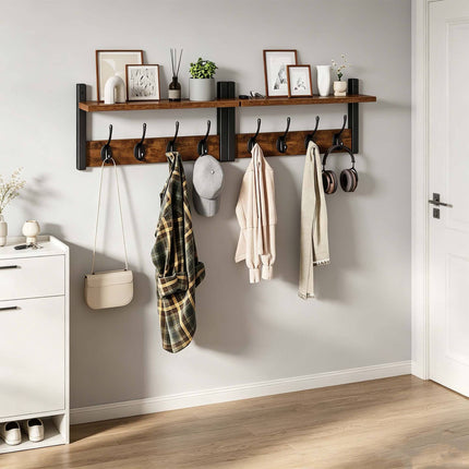 Wall Coat Rack Set of 2, Brown MDF and Iron