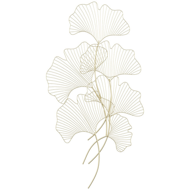 Gold 3D metal wall art with ginkgo leaves, 51x94.5 cm