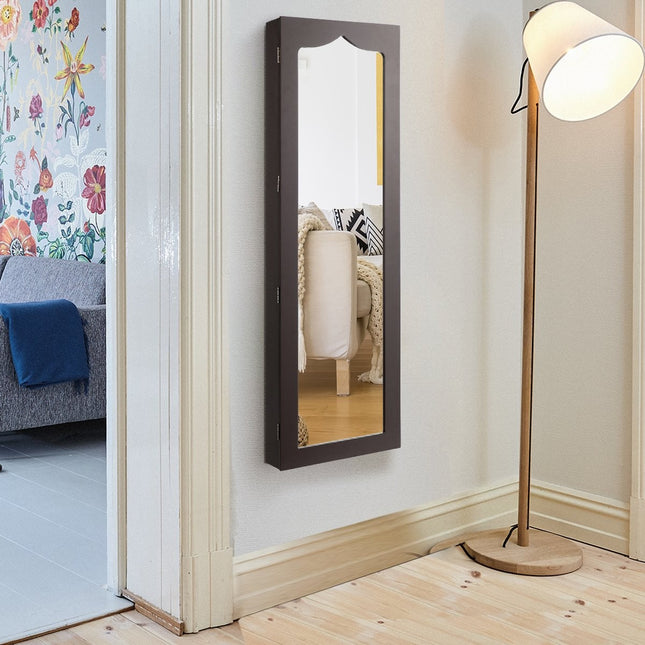 Wall/Door Jewelry Cabinet with Mirror, LED Lights, Lock