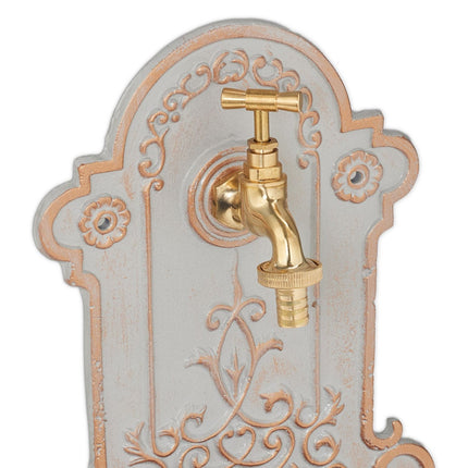 Wall Fountain with Tap, Gold and Grey Cast Iron