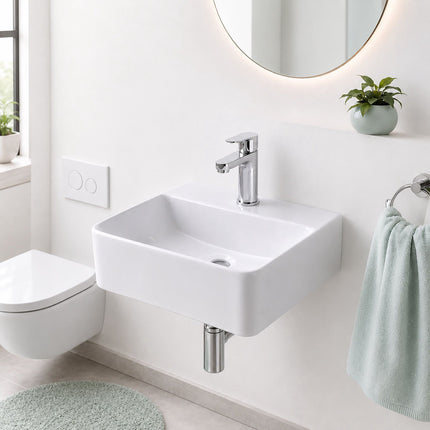 Wall-Hung Ceramic Basin with Tap Hole, 37 x 27 cm