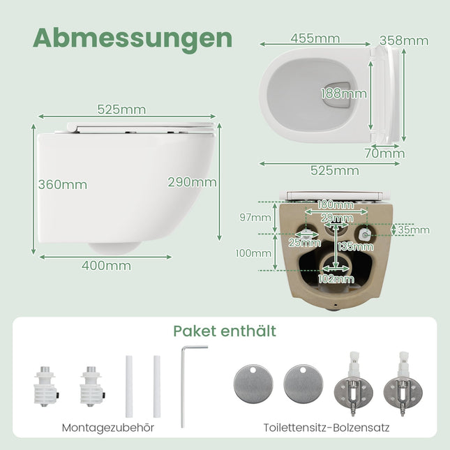 Wandtoilet, dubbele spoelfunctie, softclose zitting, wit