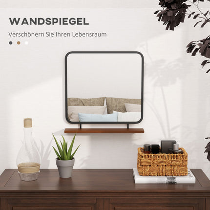 Black rectangular wall mirror with shelf - 55 x 55.5 cm