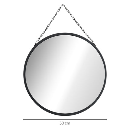 Round wall mirror, makeup mirror, 50 Cm, black metal frame