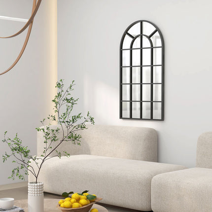 Black metal frame wall mirror, 110 x 62 cm, versatile hanging mirror
