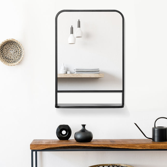 Wall mirror with shelf - 70x50cm, rectangular, black