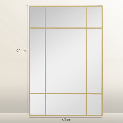 Wall Mirror with Gold Metal Frame, 90x60 cm