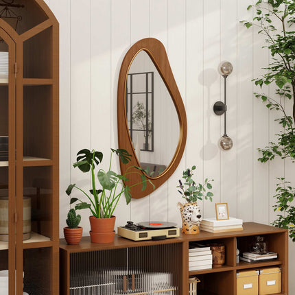 Wall Mirror with Pine Veneer Frame, 91.5 x 45 cm