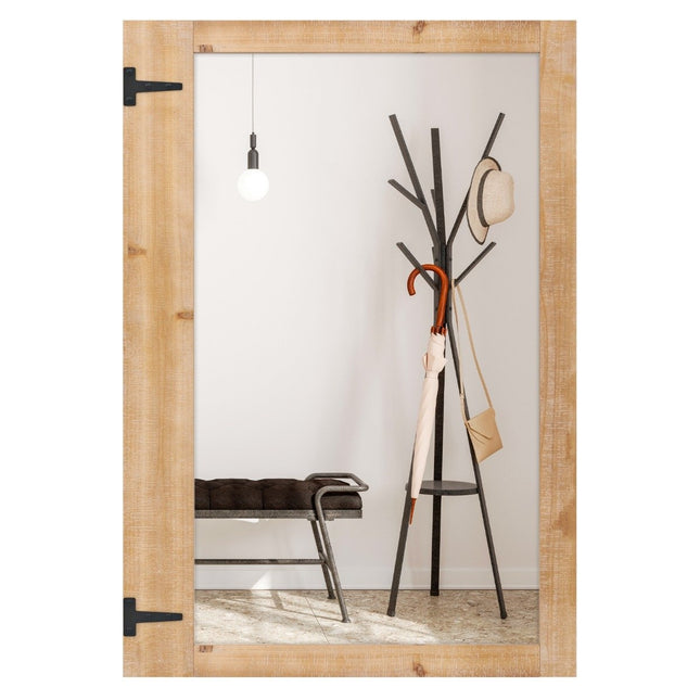 Wall Mirror with Solid Wood Frame & Metal Hooks, 87.5x51 cm