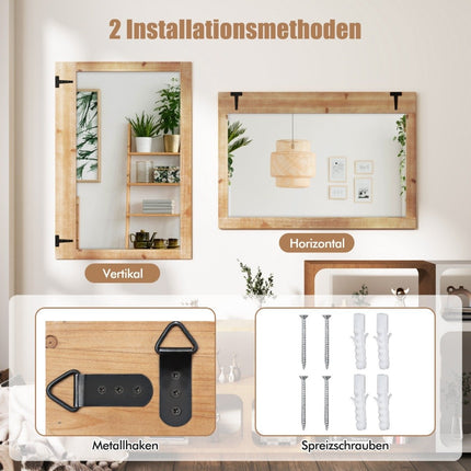 Wall Mirror with Solid Wood Frame & Metal Hooks, 87.5x51 cm