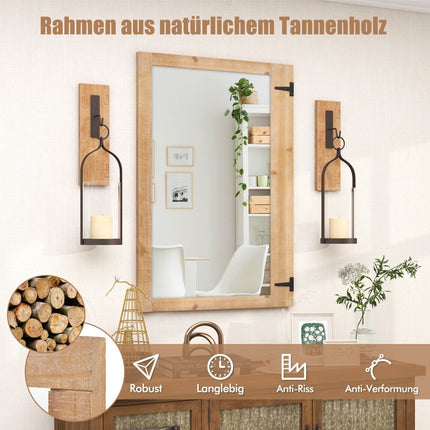 Wall Mirror with Solid Wood Frame & Metal Hooks, 87.5x51 cm