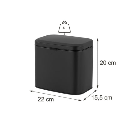 Wall-Mount Black Bin, 4L – Kitchen & Bathroom Use
