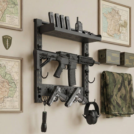 Wall-Mount Gun Rack with Tray, Holds 3 Rifles Shotguns