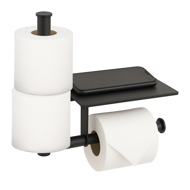 Wandgemonteerde metalen toiletrolhouder met plankje